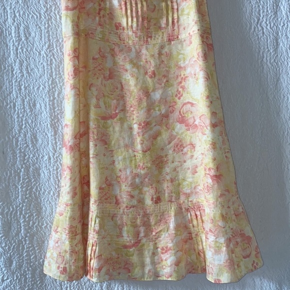 Ann Taylor Floral Linen Flounce Hem Spaghetti Strap A-Line Midi Dress - Picture 5 of 14
